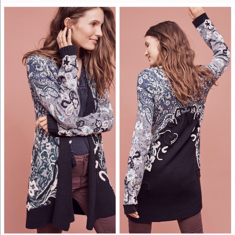 Anthropologie $248 embroidered cardigan sweater XS cottagecore boho lagenlook